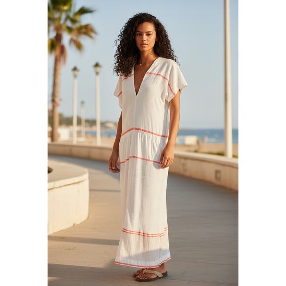 LEMLEM Gauze Cover Up Dress Size S Deep V Neckline Short Sleeves 100% Cotton - Picture 2 of 8